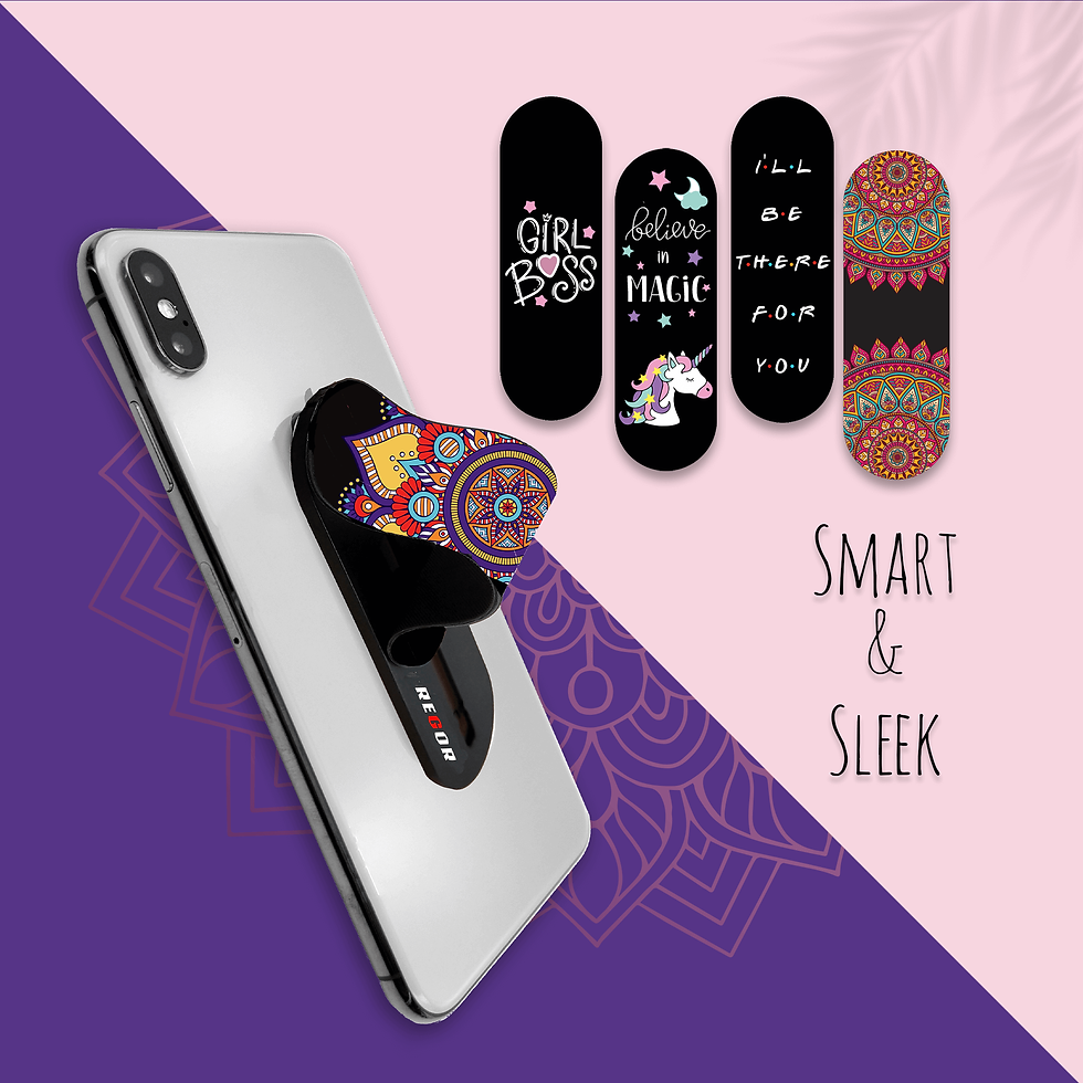 Thumbnail: Finger Grip & Selfie Holder  - Mandala & Black (Pack of 2)