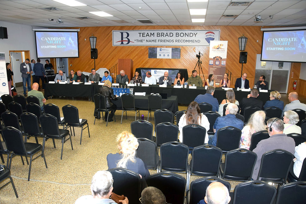 Candidates for councillor get ready to face off prior to an all-canadiate night presented by the Amherstburg Chamber of Commerce Oct. 7 at the McGregor Columbian Club.