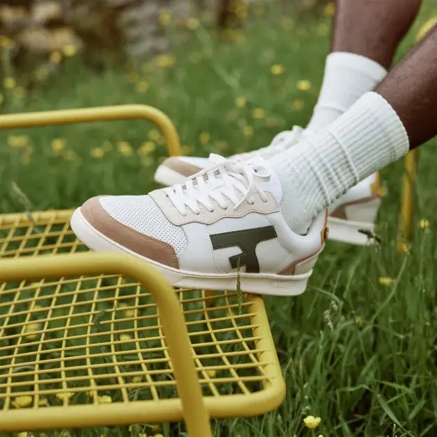 Miniature : Baskets blanches beige et kaki