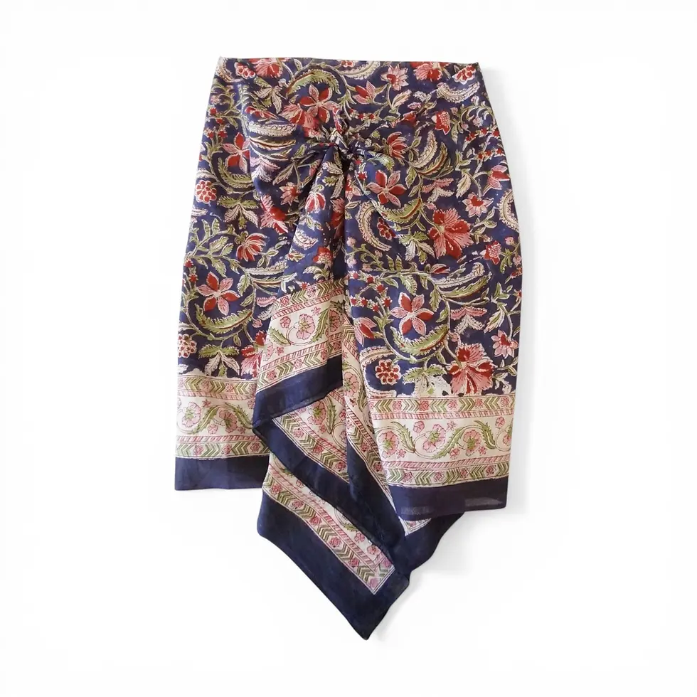 Miniature : Foulard paréo aubergine imprimé fleurs rose Claire Beaugrand