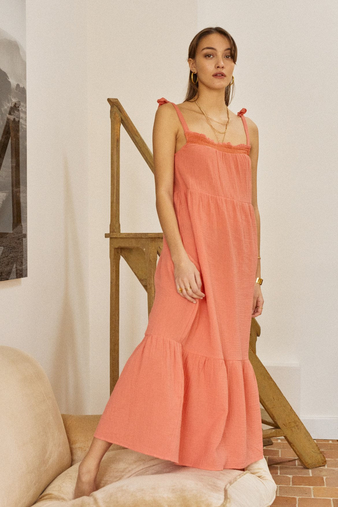 Robe en gaze de coton abricot