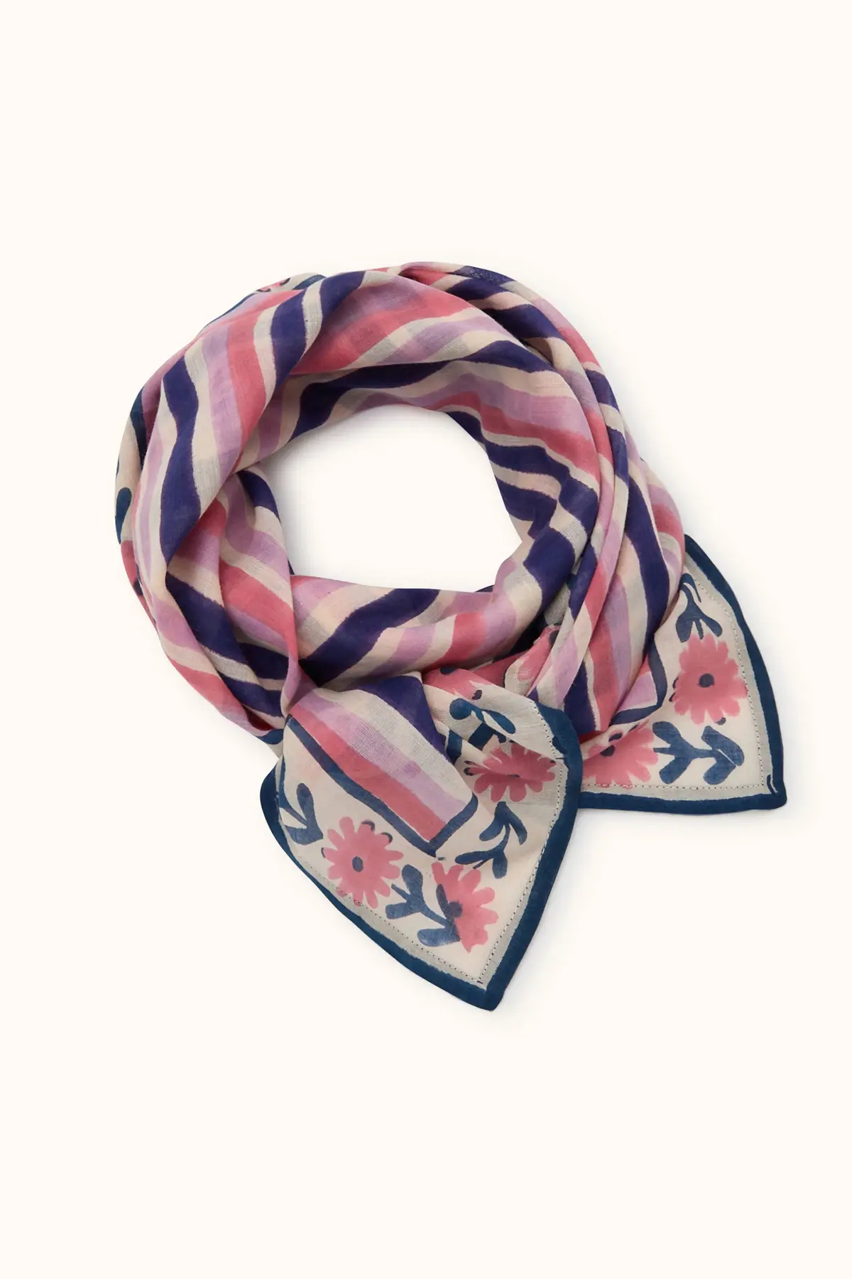 Grand foulard rayures rose et bleu Apaches