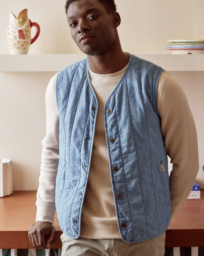 Miniaturbild: Veste gilet matelassée sans manches denim