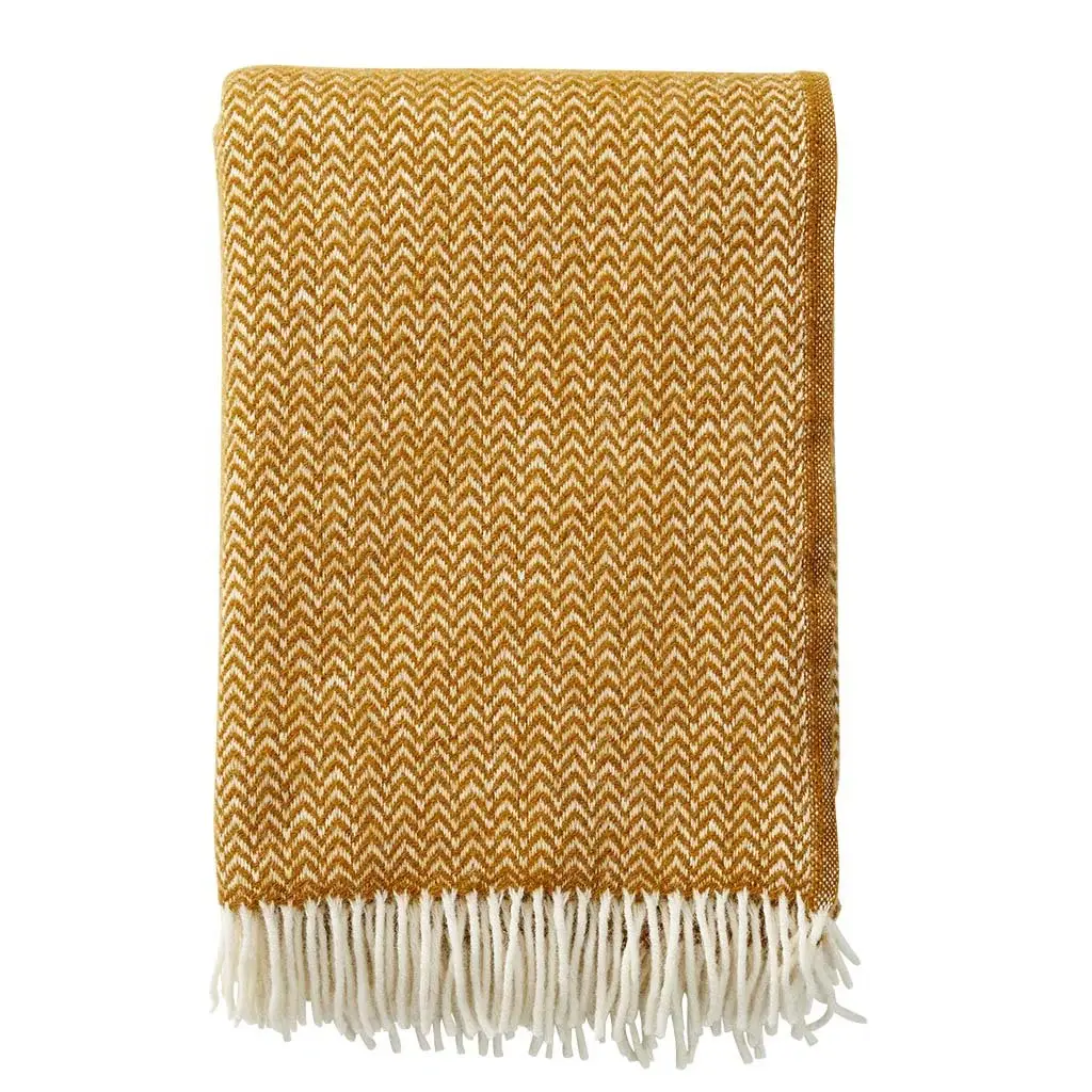 Plaid en laine d'agneau chevrons caramel