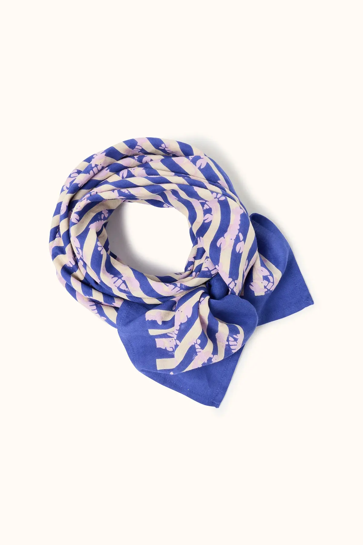 Grand foulard homards mauves rayures bleues Apaches