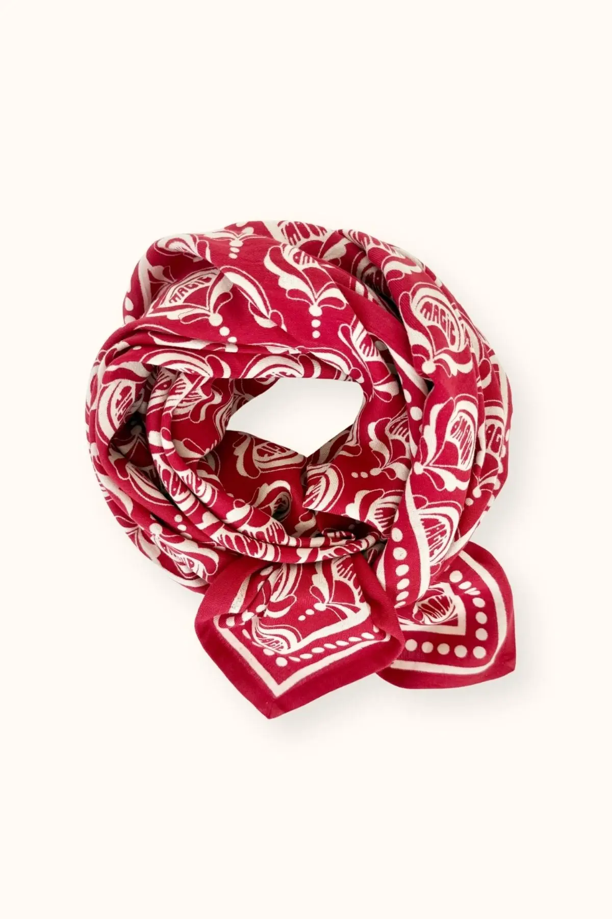 Grand foulard rouge Wonderful imprimé fleurs vintage