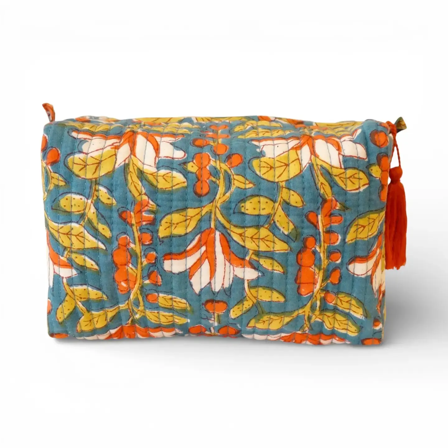 Trousse de toilette XL blockprint bleu et orange