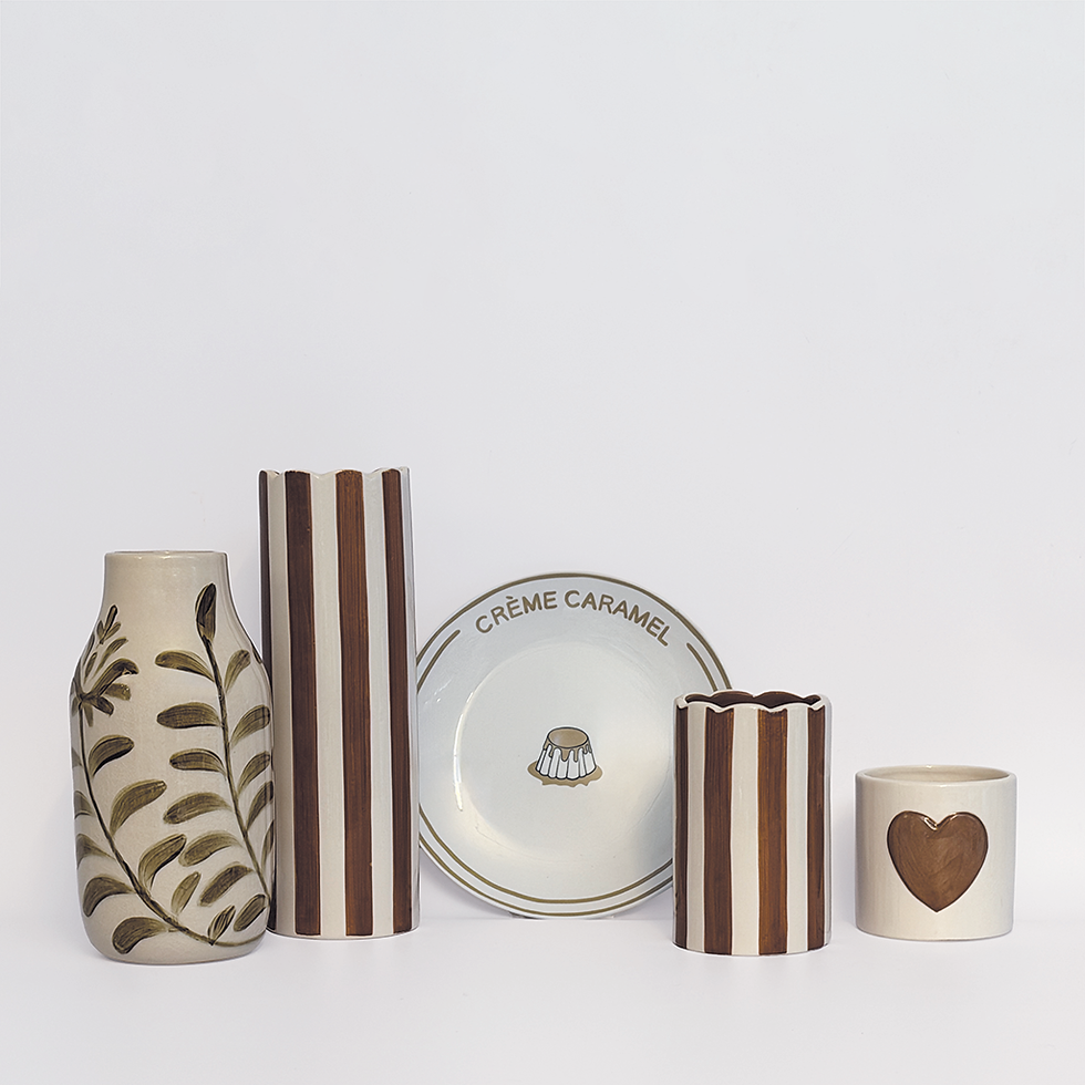 Miniature : Vase en porcelaine rayé ocre - 2 tailles