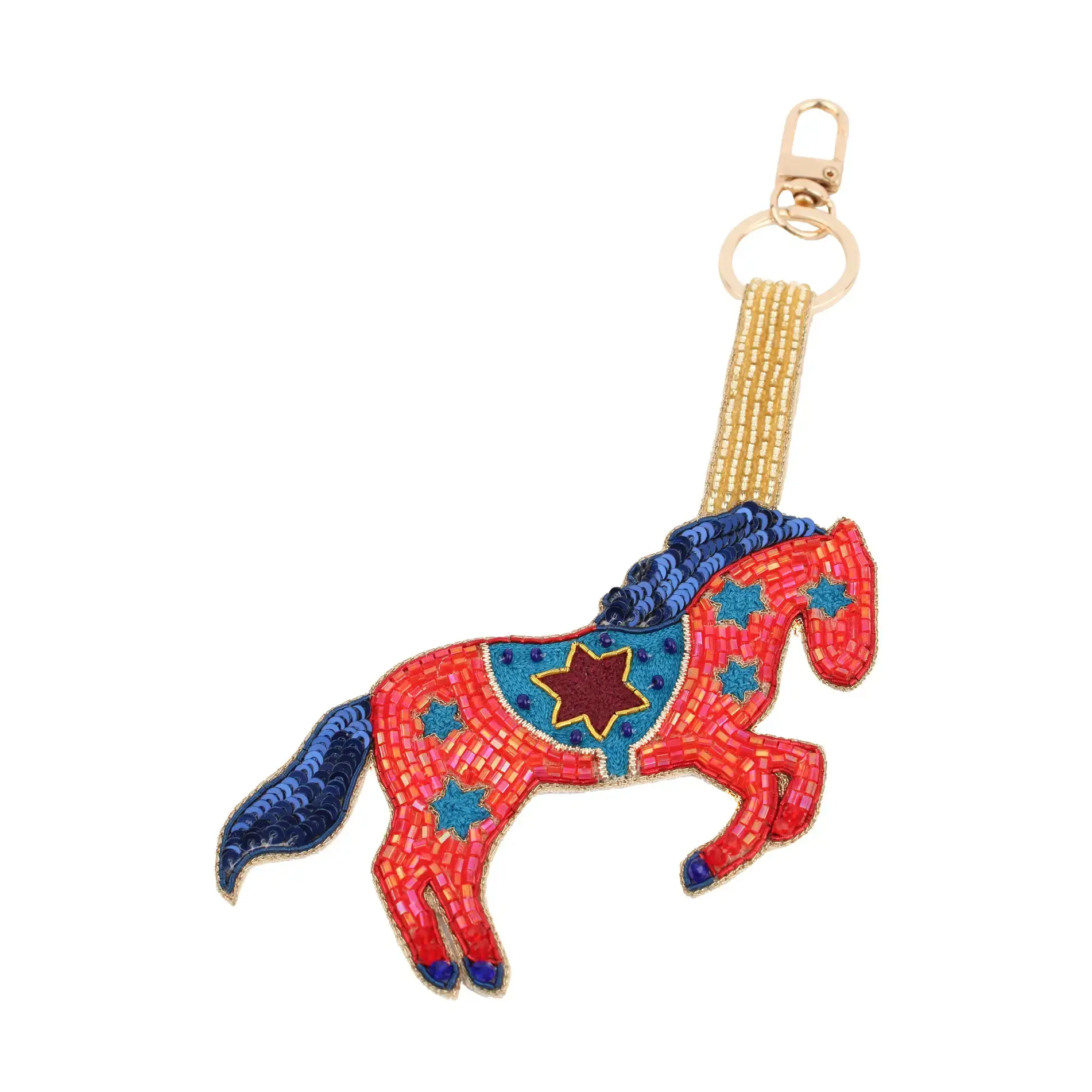 Porte-clefs bijou de sac cheval folk rouge