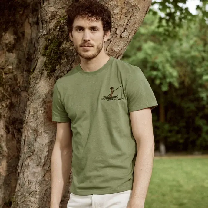 Miniaturbild: Tee-shirt vert olive broderie pêcheur