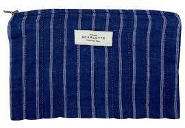 Pochette trousse plate rayures indigo