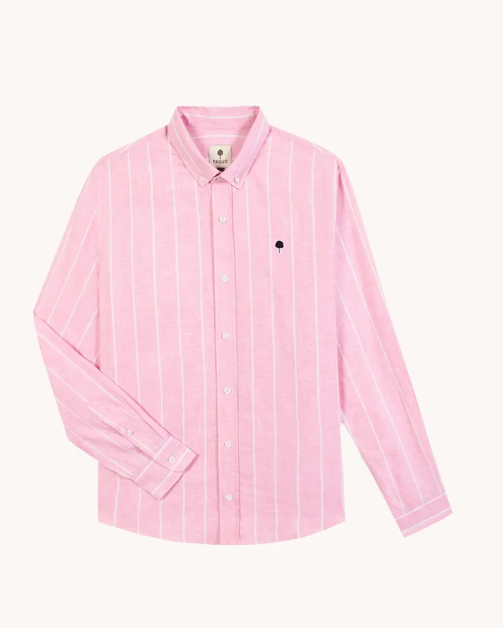 Miniaturbild: Chemise coton et lin à rayures rose Faguo