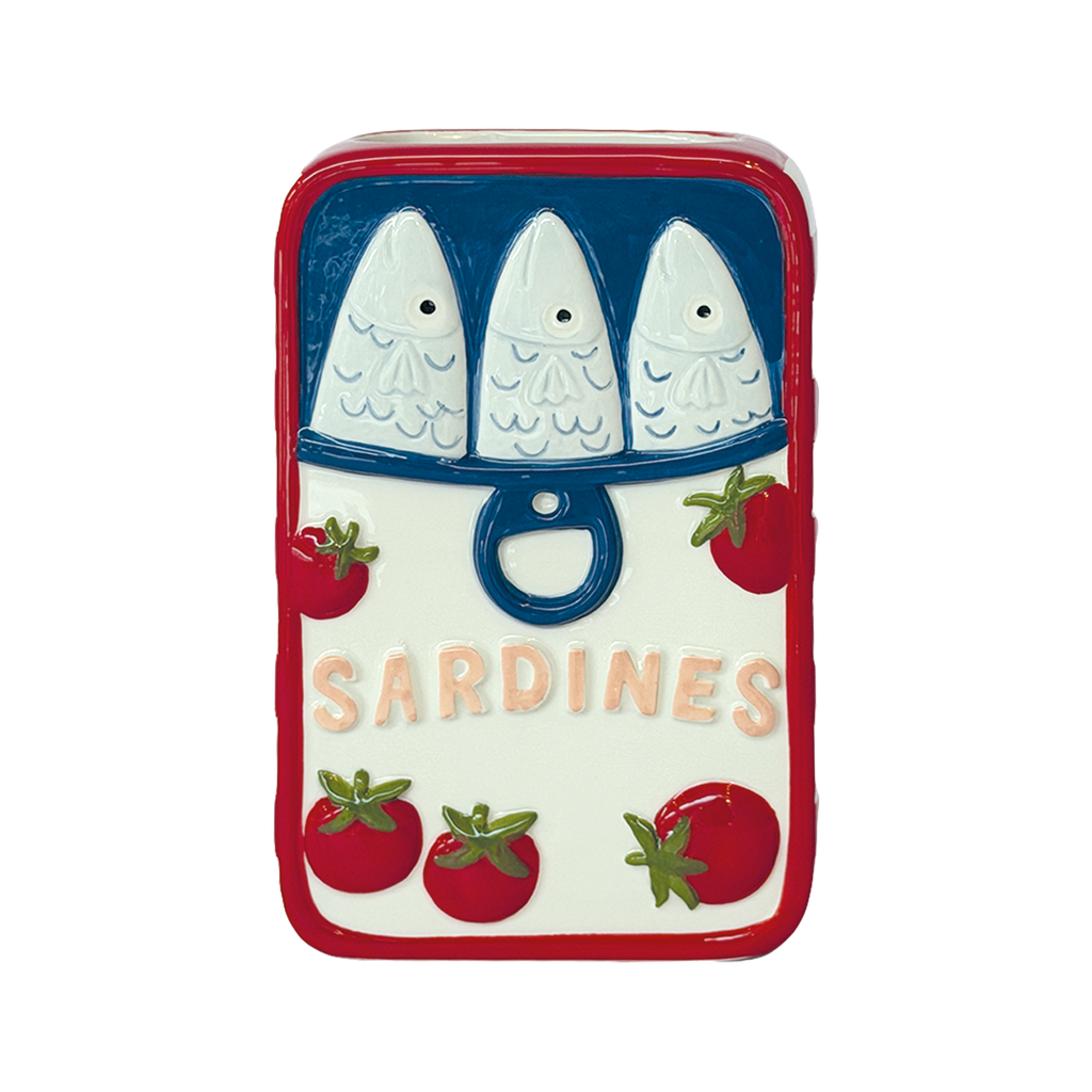 Vase sardines et tomates bleu et rouge
