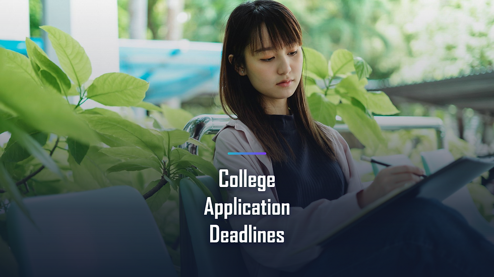 College application deadline planner open on a desk with a laptop, showing a calendar with highlighted deadline blocks in cyan and violet.