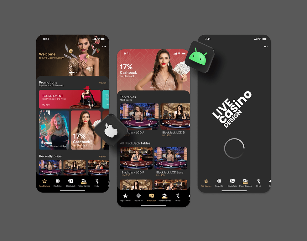 Application design for Online casino: Lobby, Blackjack