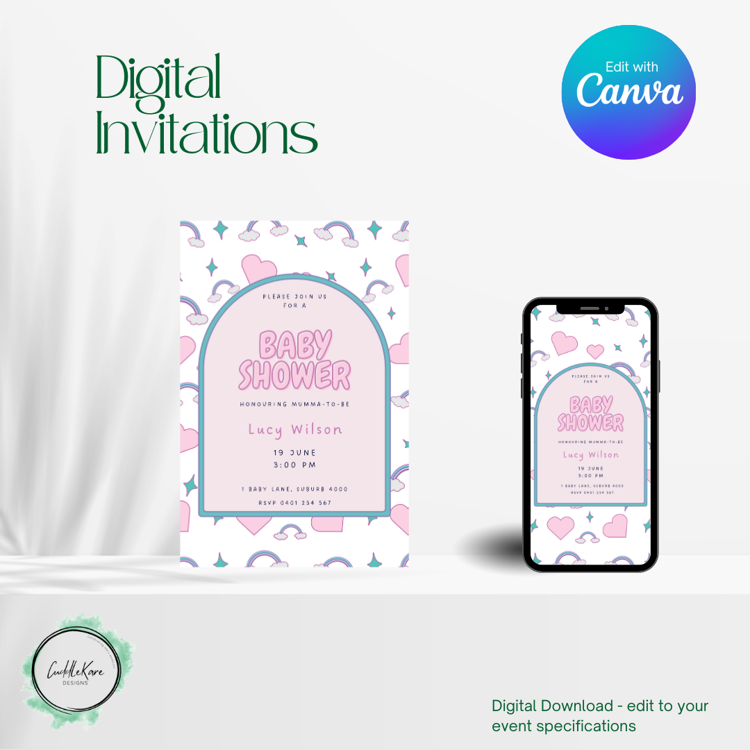 Hearts and Rainbows Baby Shower Invite