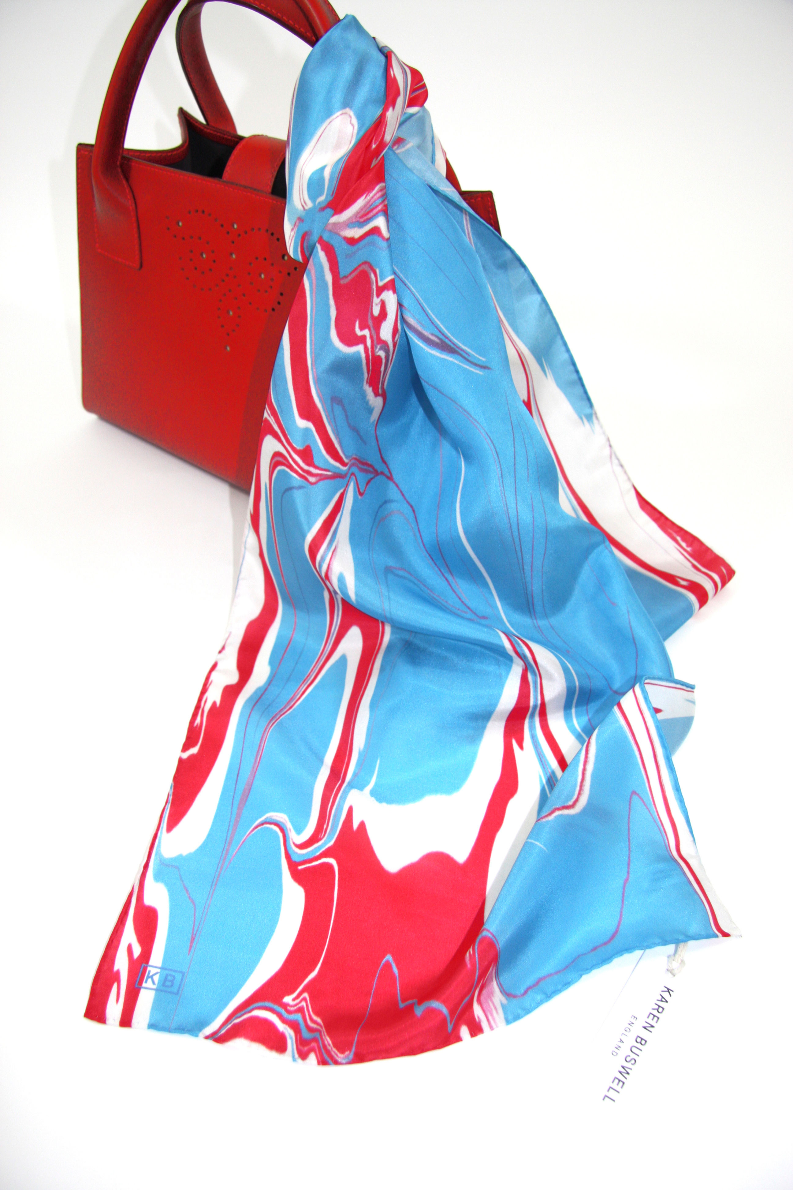 100% Silk Scarf in Red/Blue/White