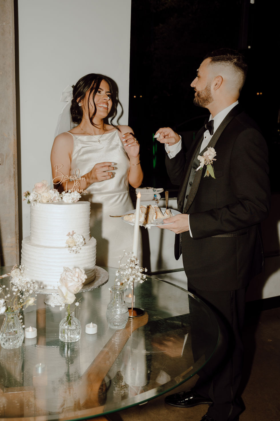 Couple Bride and Groom Cutting Wedding Cake at Inclusion Coffee Arlington Texas near Dallas Fort Worth