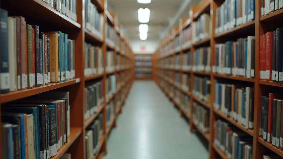 Close-up view of a well-organized library filled with educational books