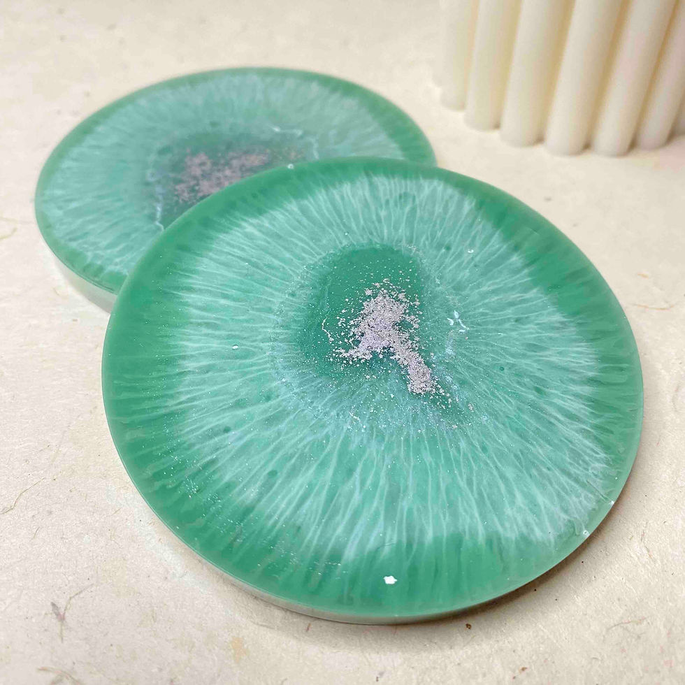 Miniature : sous-verre design epoxy - vert argent blanc - lot unique So&So