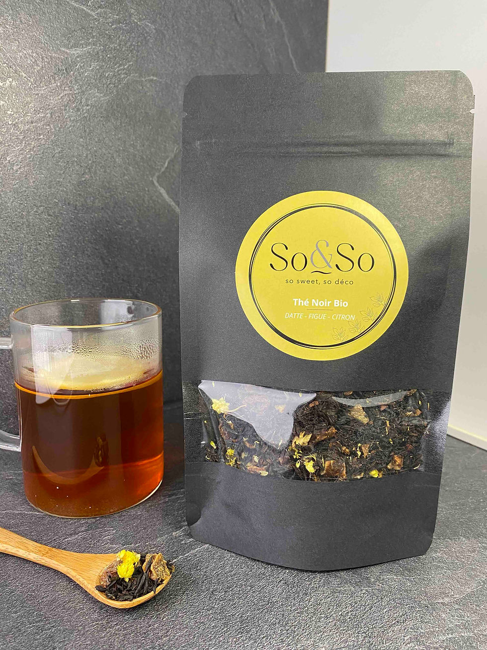 Miniature : tasse de thé bio - sachet de thé noir bio en vrac - datte - figue - citron