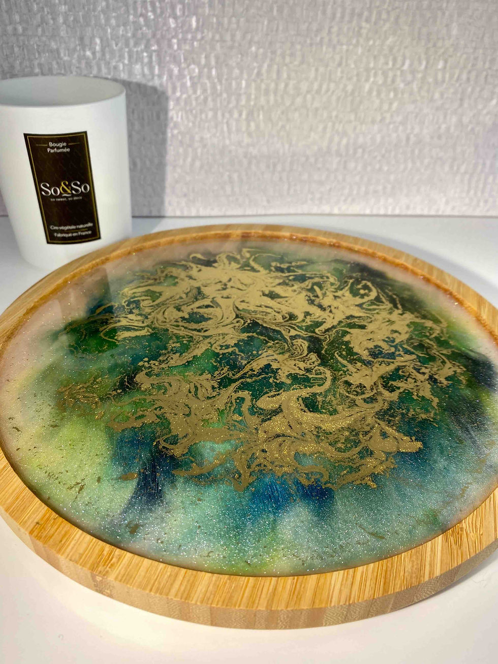 Miniature : Plateau Bambou | Époxy | Vert Bleu or | BambY Nela - petit | So&So