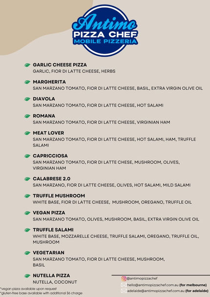 Antimo Pizza Chef Menu