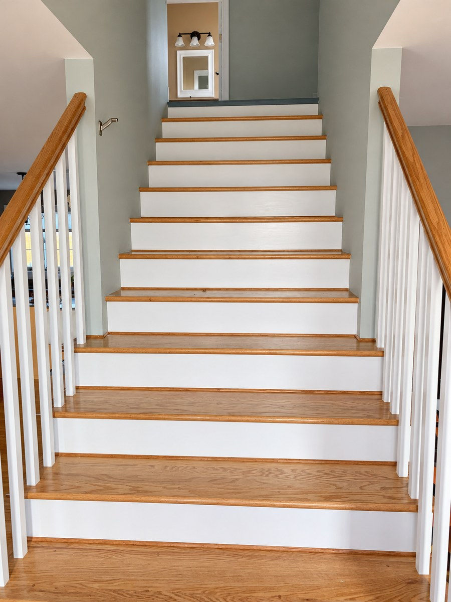 Oak stairs with white risers in Cumberland, RI