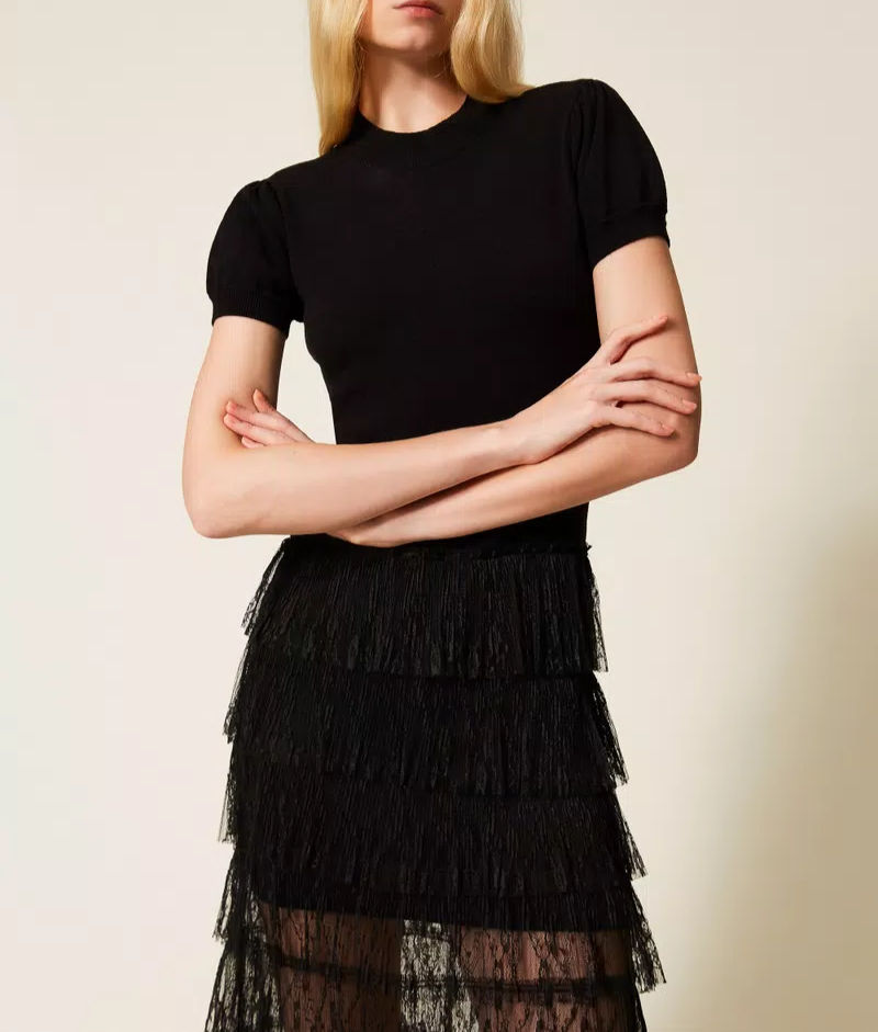 Miniatura: TWINSET ABITO IN MAGLIA E PIZZO PLUMETIS Art. 261TP3163