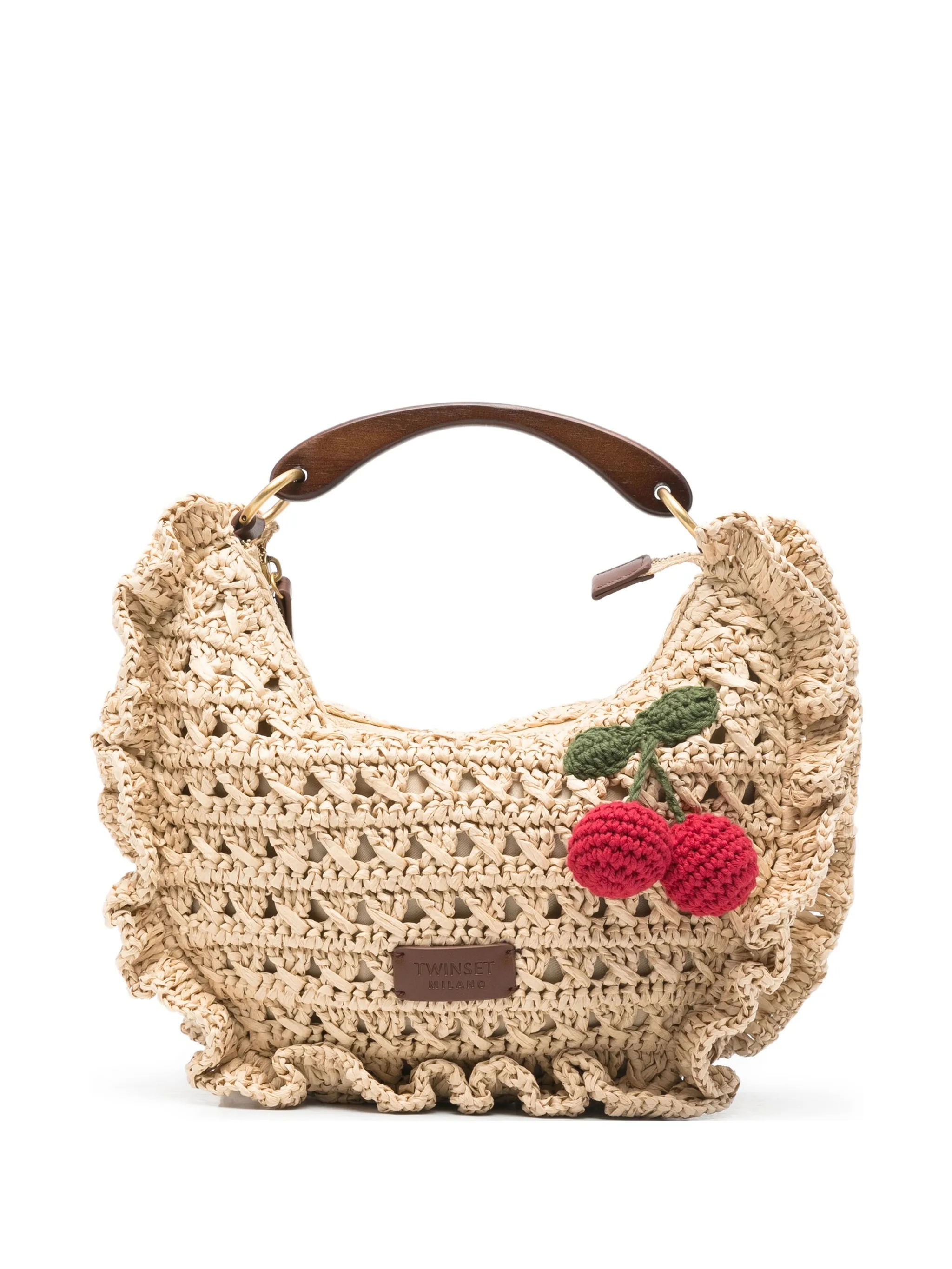 TWINSET BORSA "CROISSANT" IN RAFIA CROCHET CON CILIEGIE Art. 261TD8301