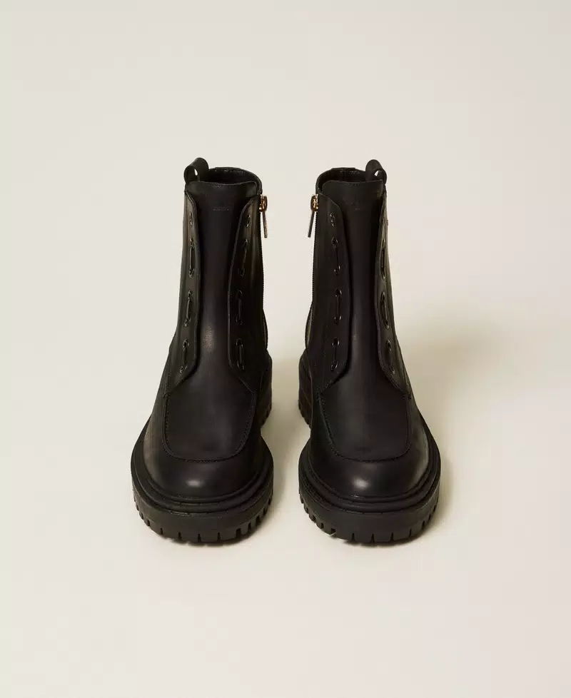 Miniatura: TWINSET STIVALETTI CHUNKY IN PELLE CON LOGO Art. 252TCP184