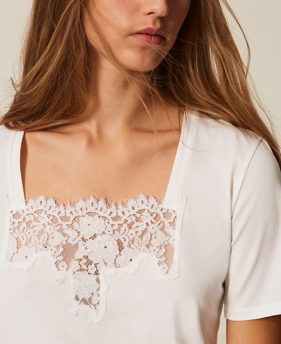 Miniatura: TWINSET T-SHIRT CON INTARSIO IN PIZZO Art. 261AP2310