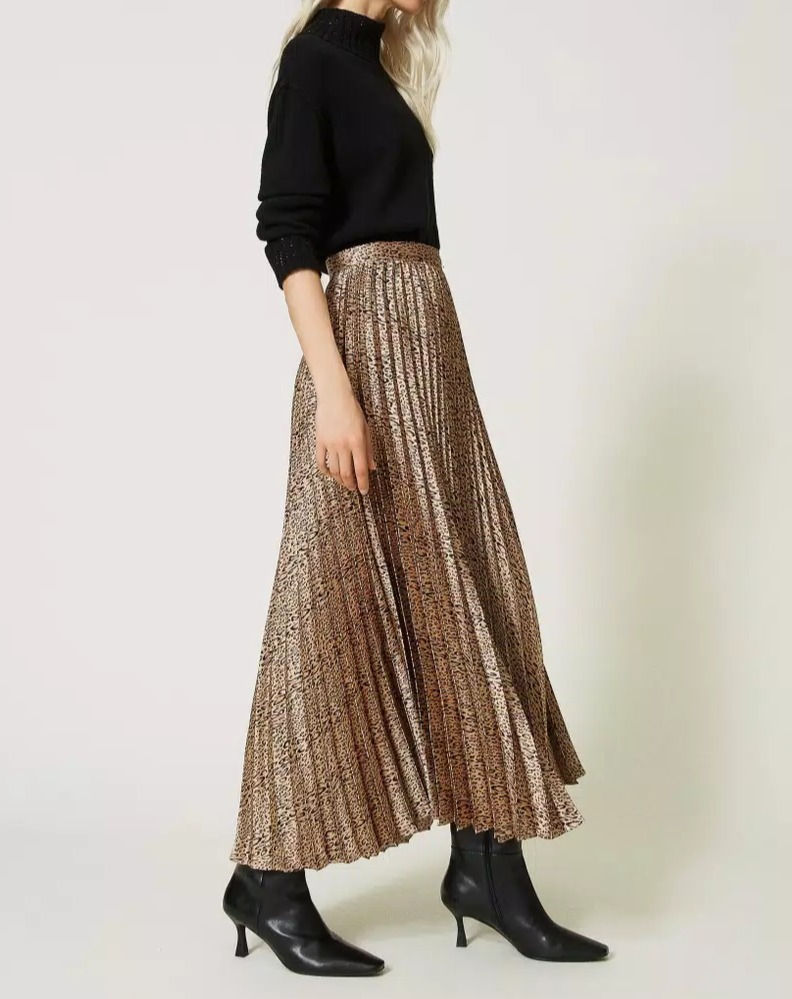 Miniatura: TWINSET GONNA LUNGA PLISSE IN RASO ANIMALIER Art. 232TP2733
