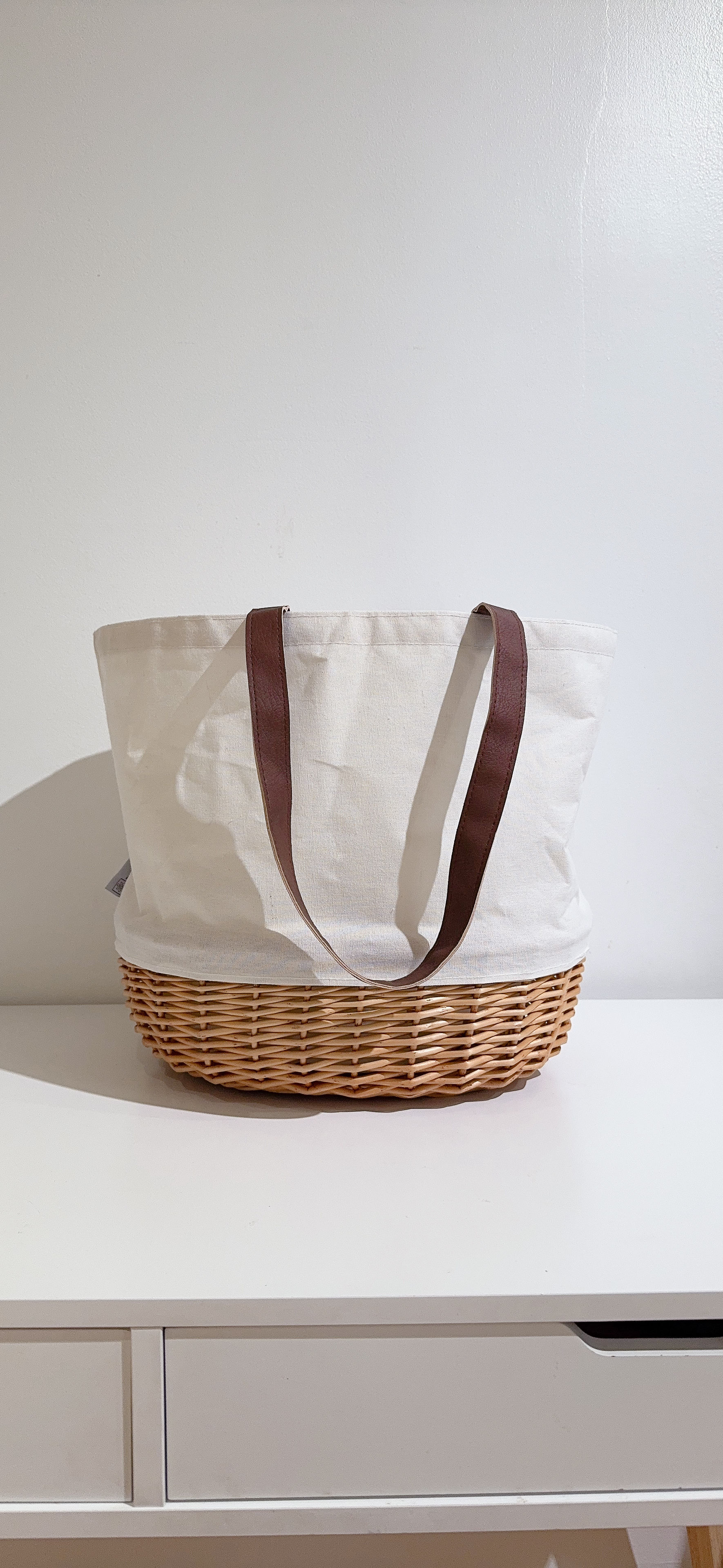 Beige Canvas And Willow Basket Tote