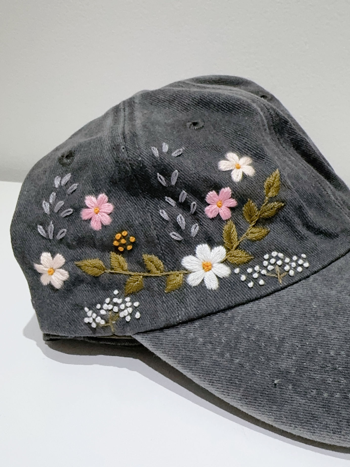Beautiful hand embroidered flower garden baseball cap