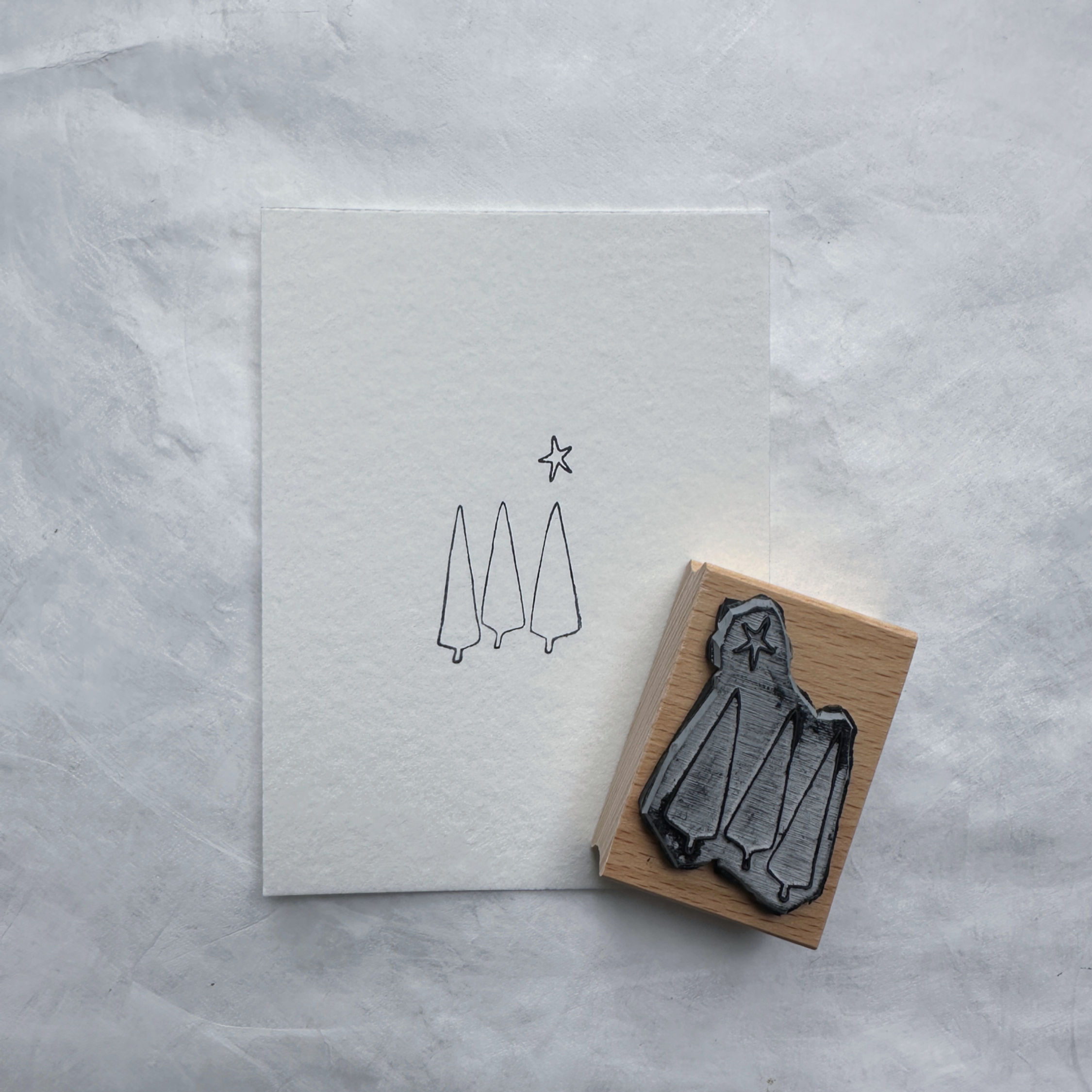 kerst . stempel '3 bomen met ster'