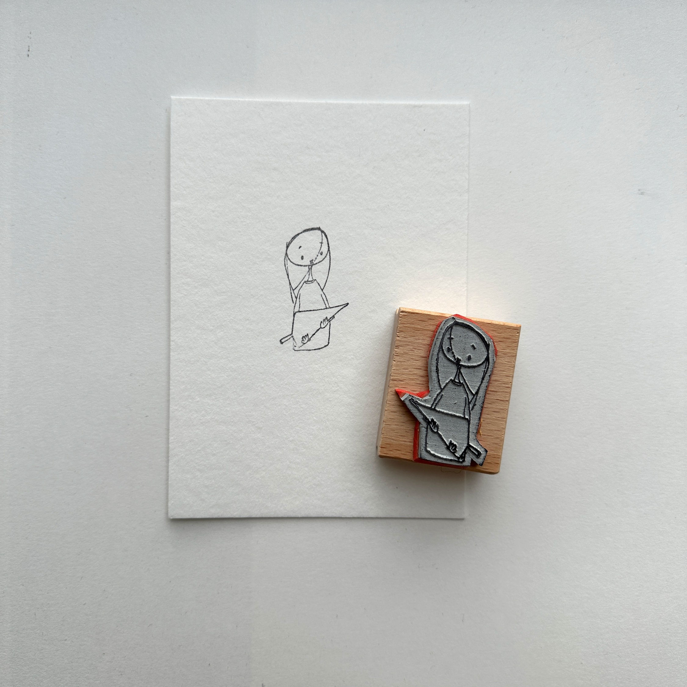 kerst . stempel 'meisje met boom'