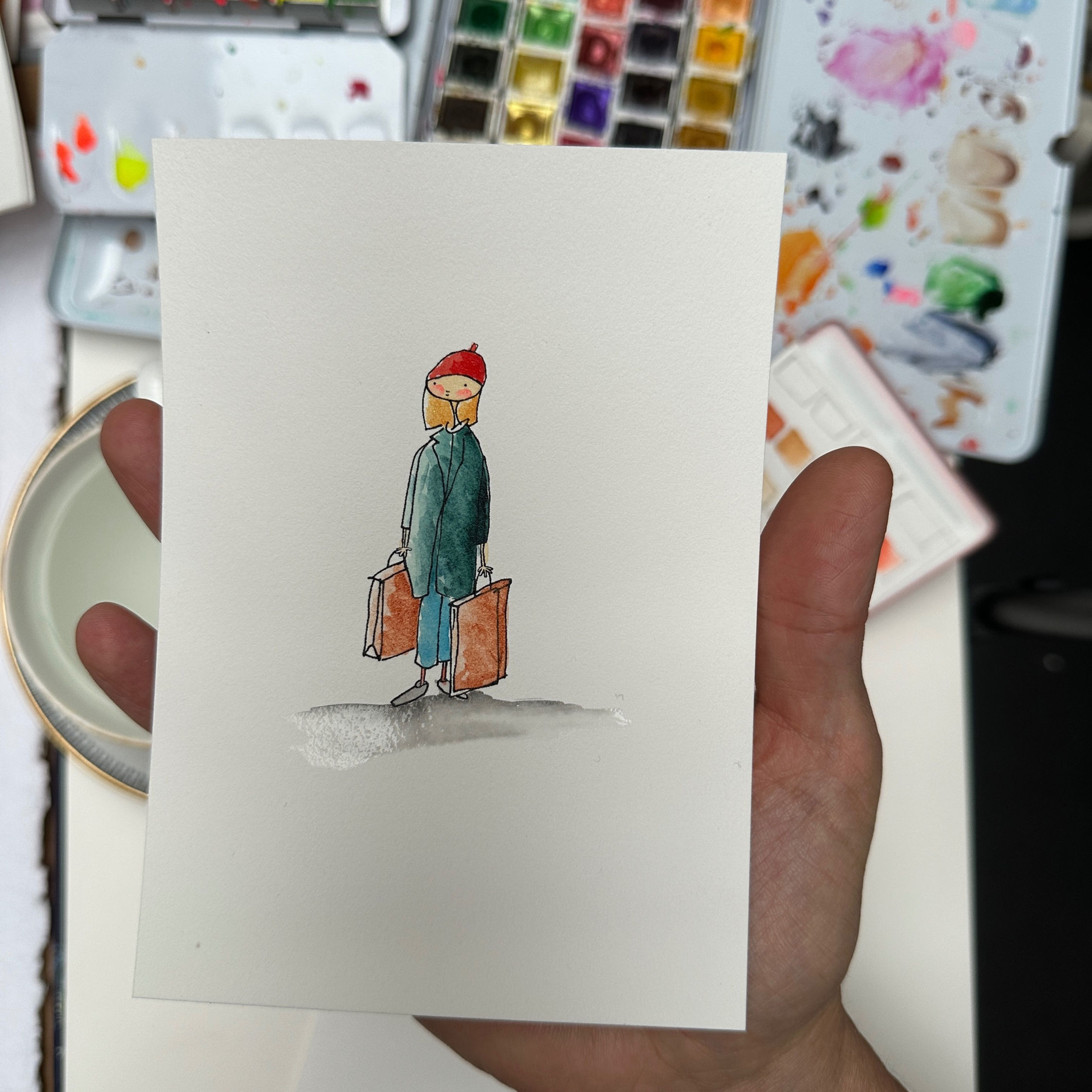 kerst stempel 'shopper - meisje met zakken'