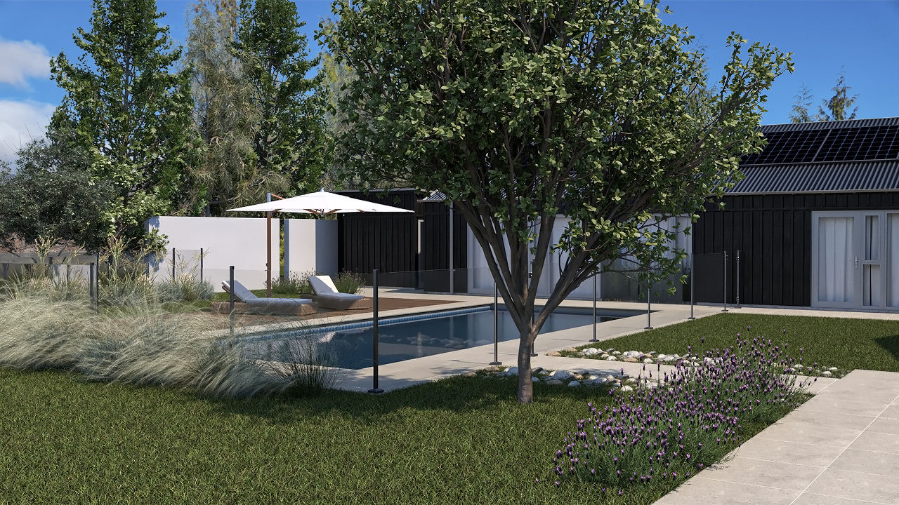 House with pool Queenstown close up pool view