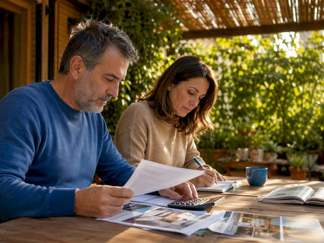 Coppia che tratta il prezzo di acquisto della casa mostrando i documenti necessari