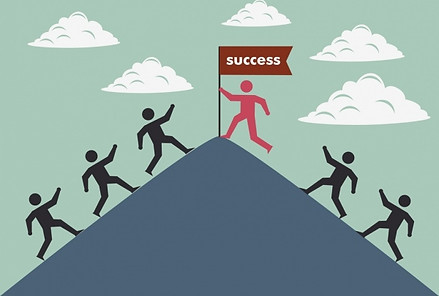success flag people climbing mountain cl