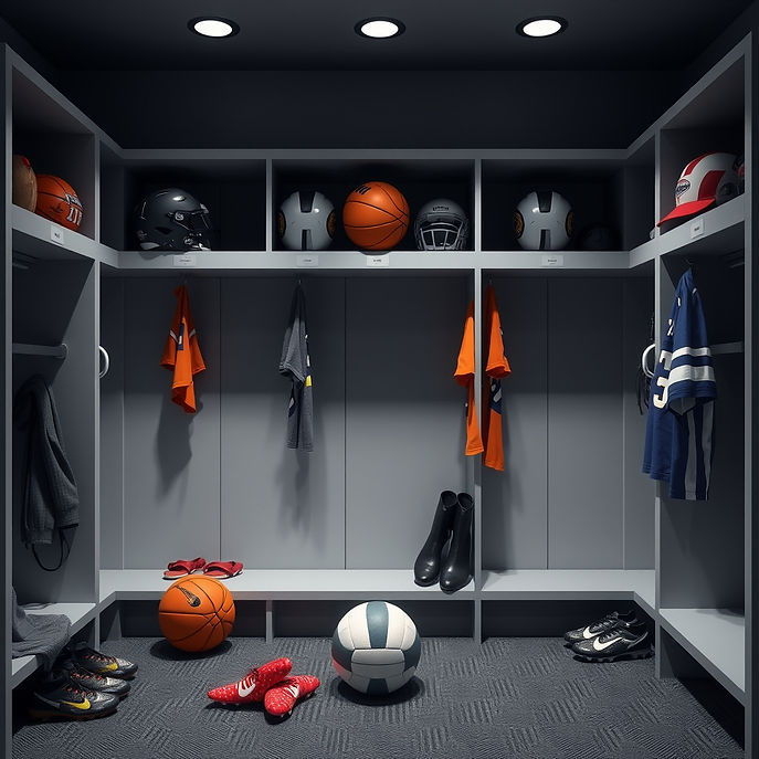create a lockeroom for all sports (basketball, soccer, football helmets, cleats, volleybal