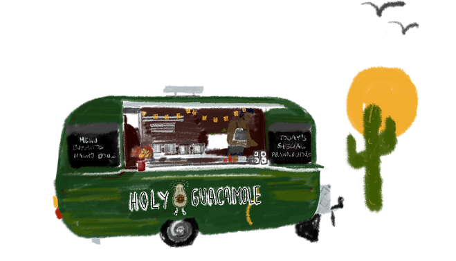 Image of Holy Guacamole Mexican Food truck with sunset