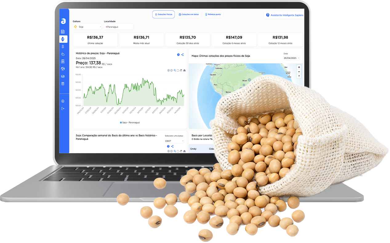 Agrosap Platform no Notebook com Soja