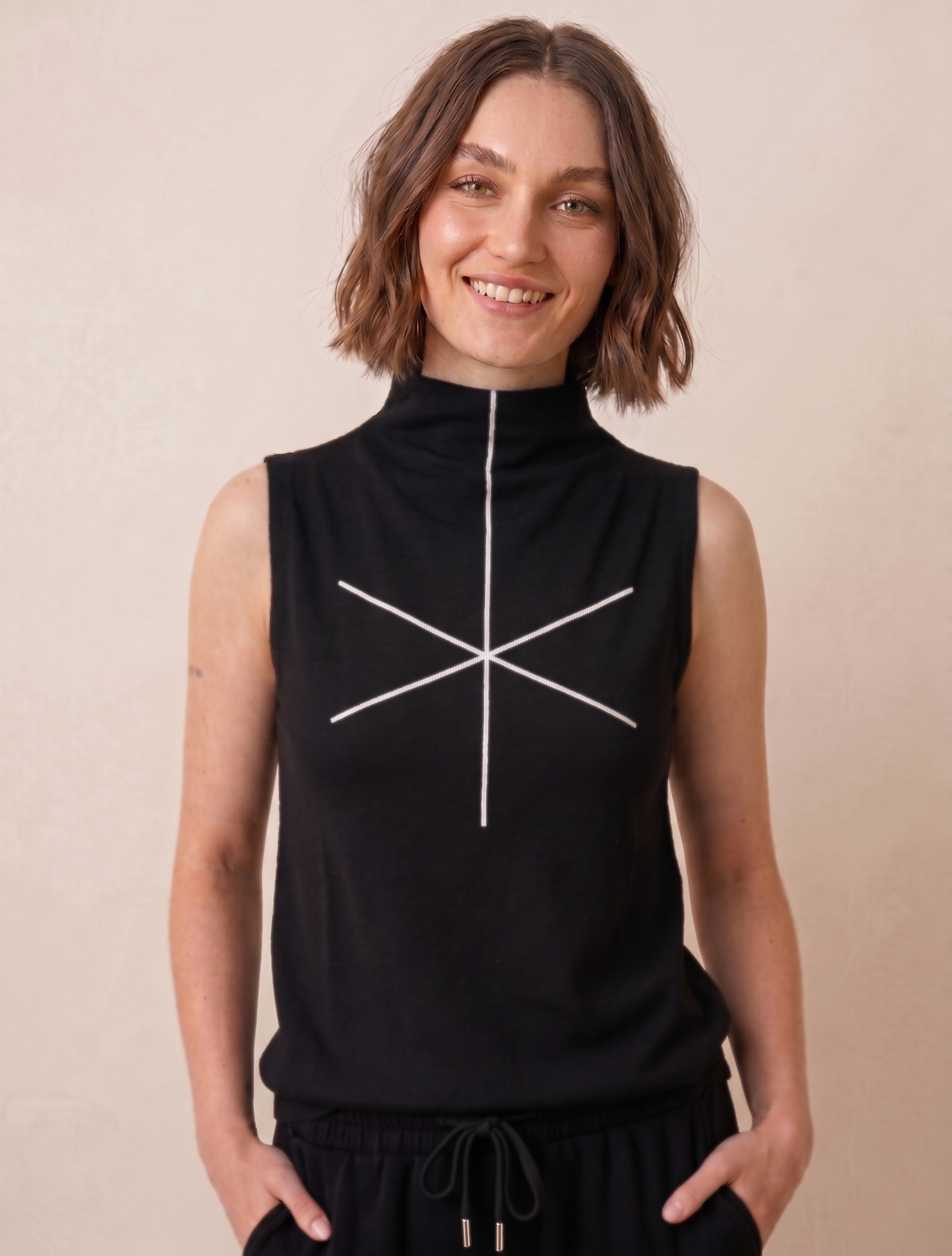 Stripe printed Black turtleneck top