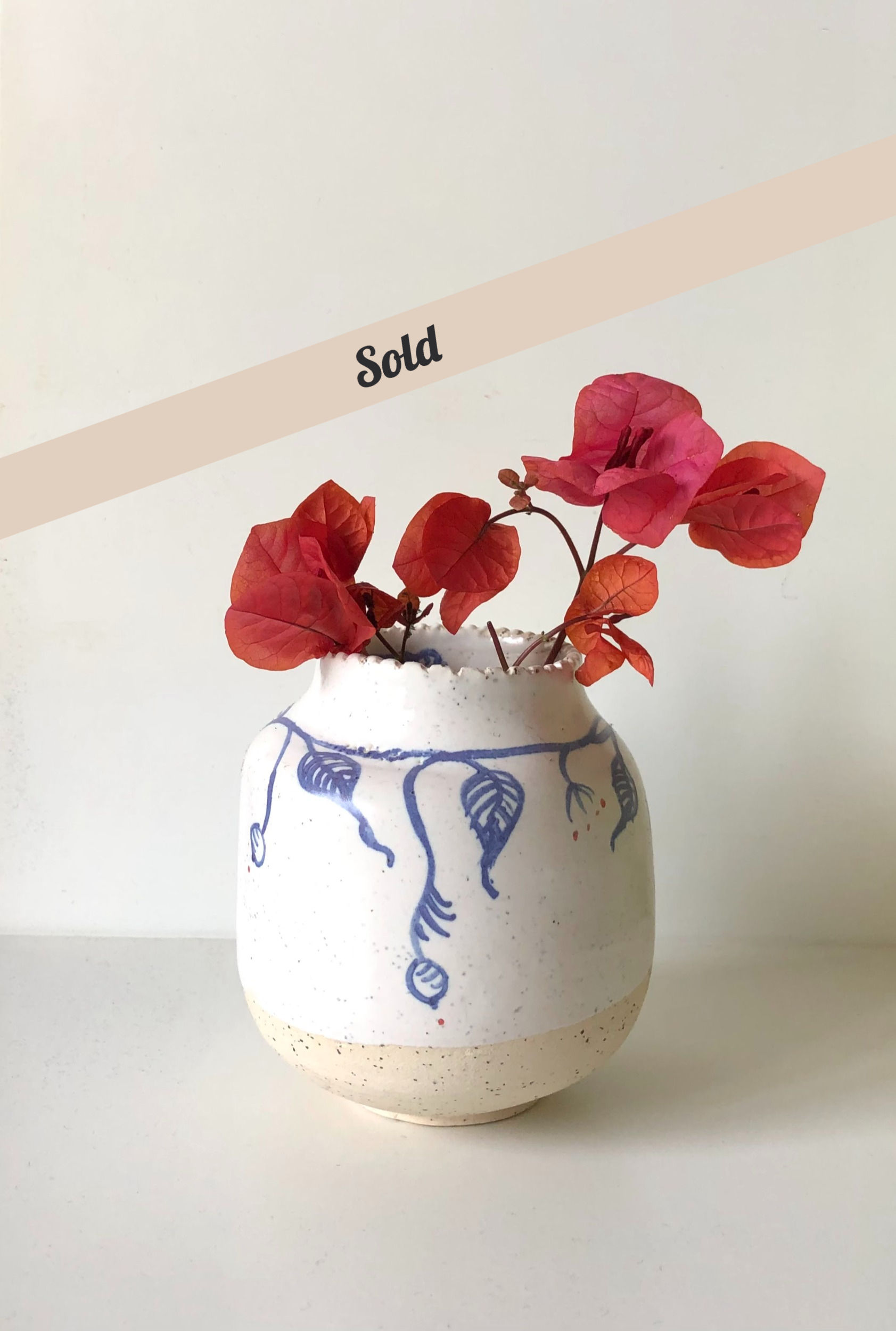 Blue and white small botanical vase