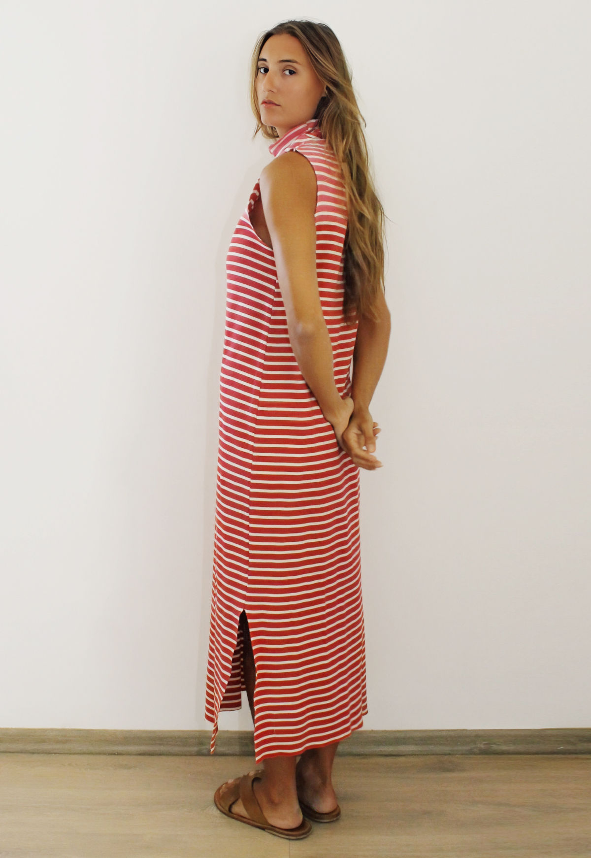 Hand-dyed striped Red dress