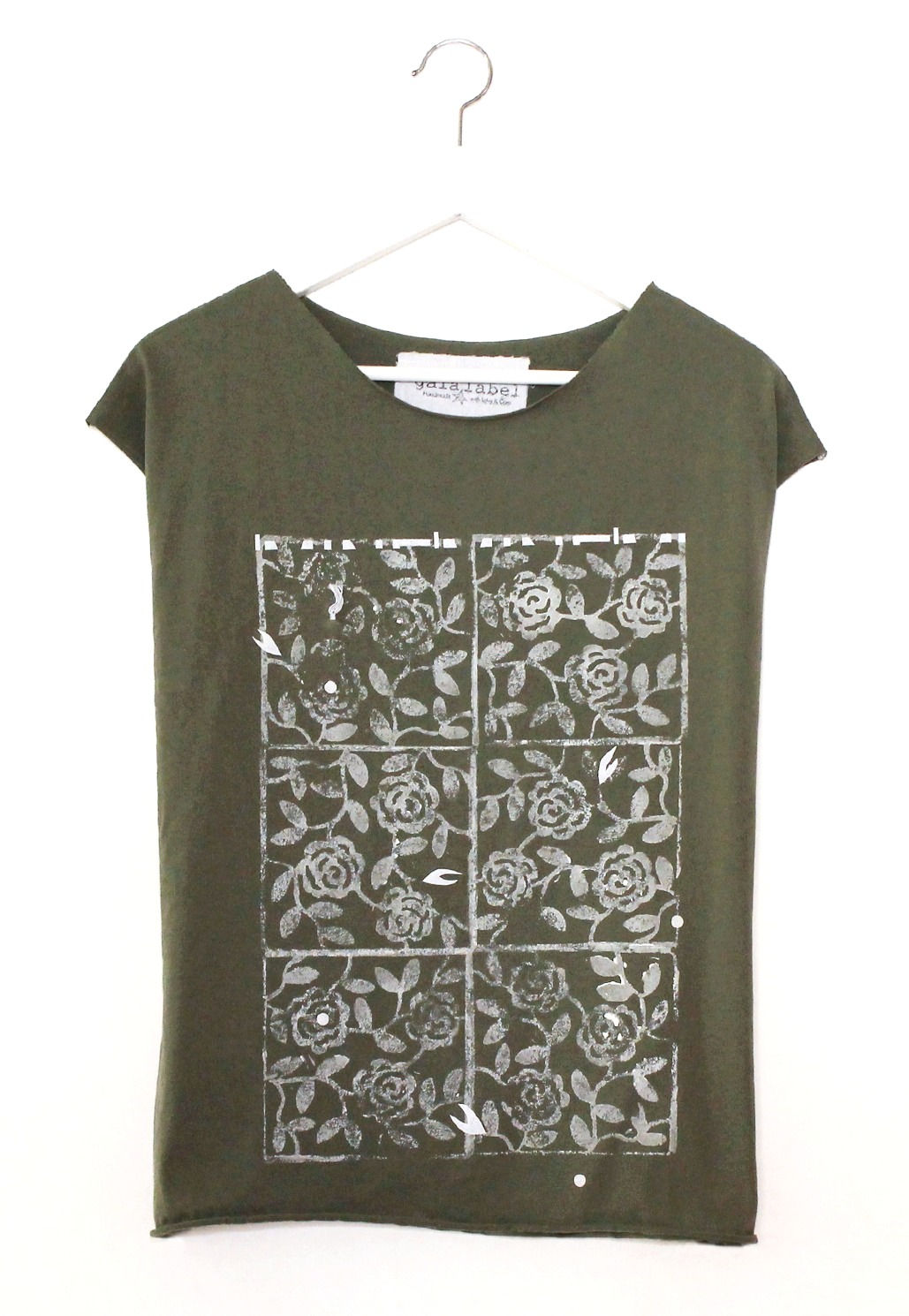 White Roses on an Olive t-shirt