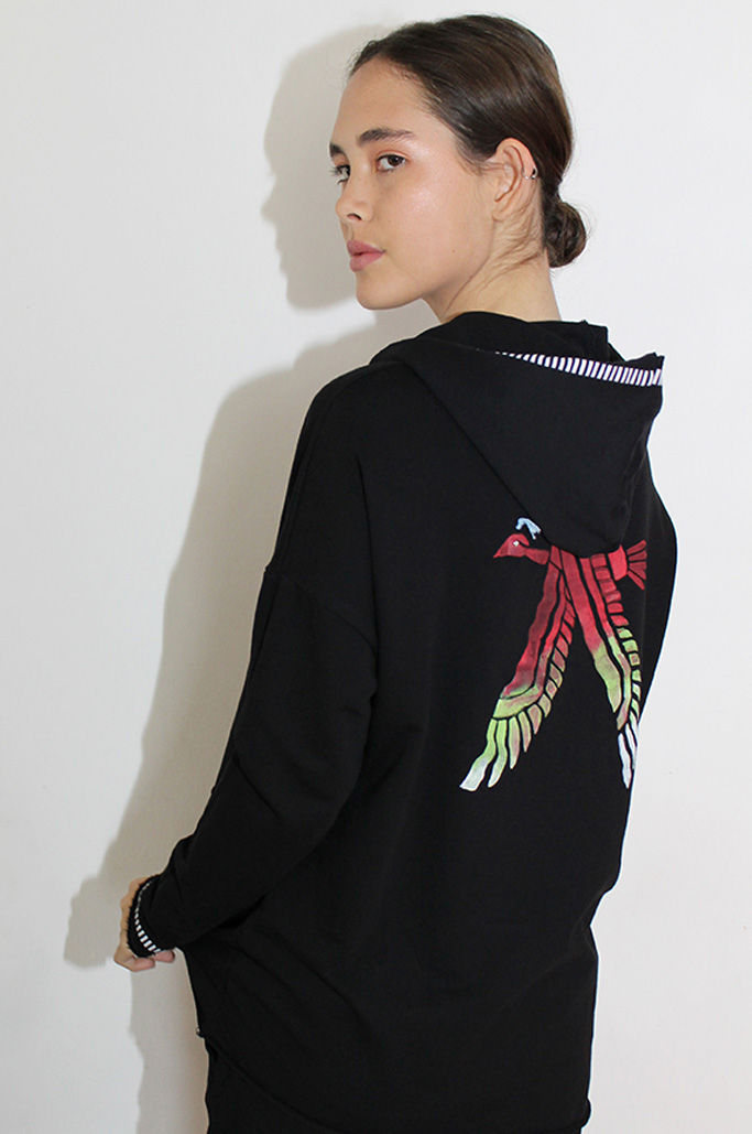 Black hoodie with bird print