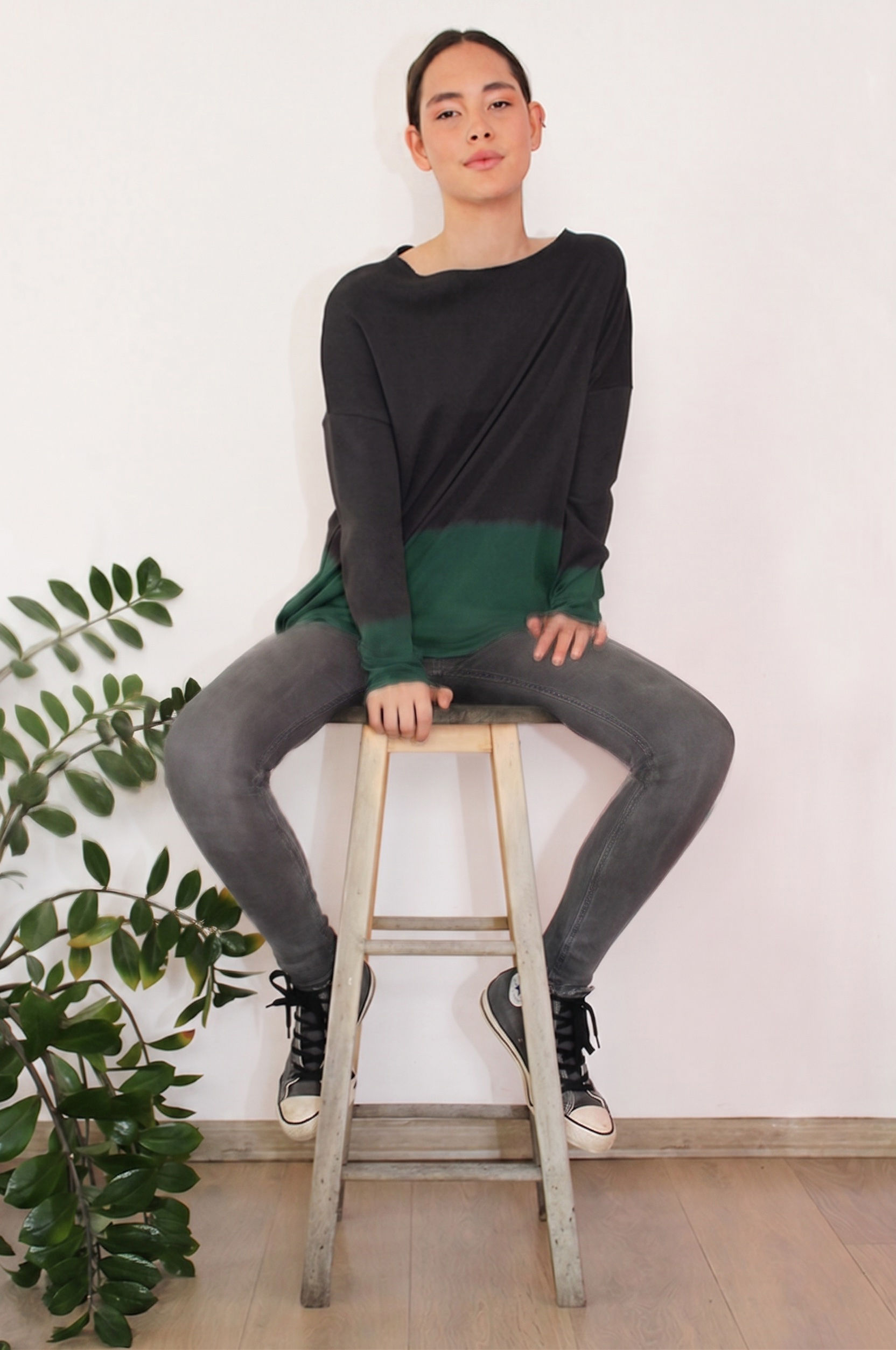 Hand-dyed Charcoal & Green shirt